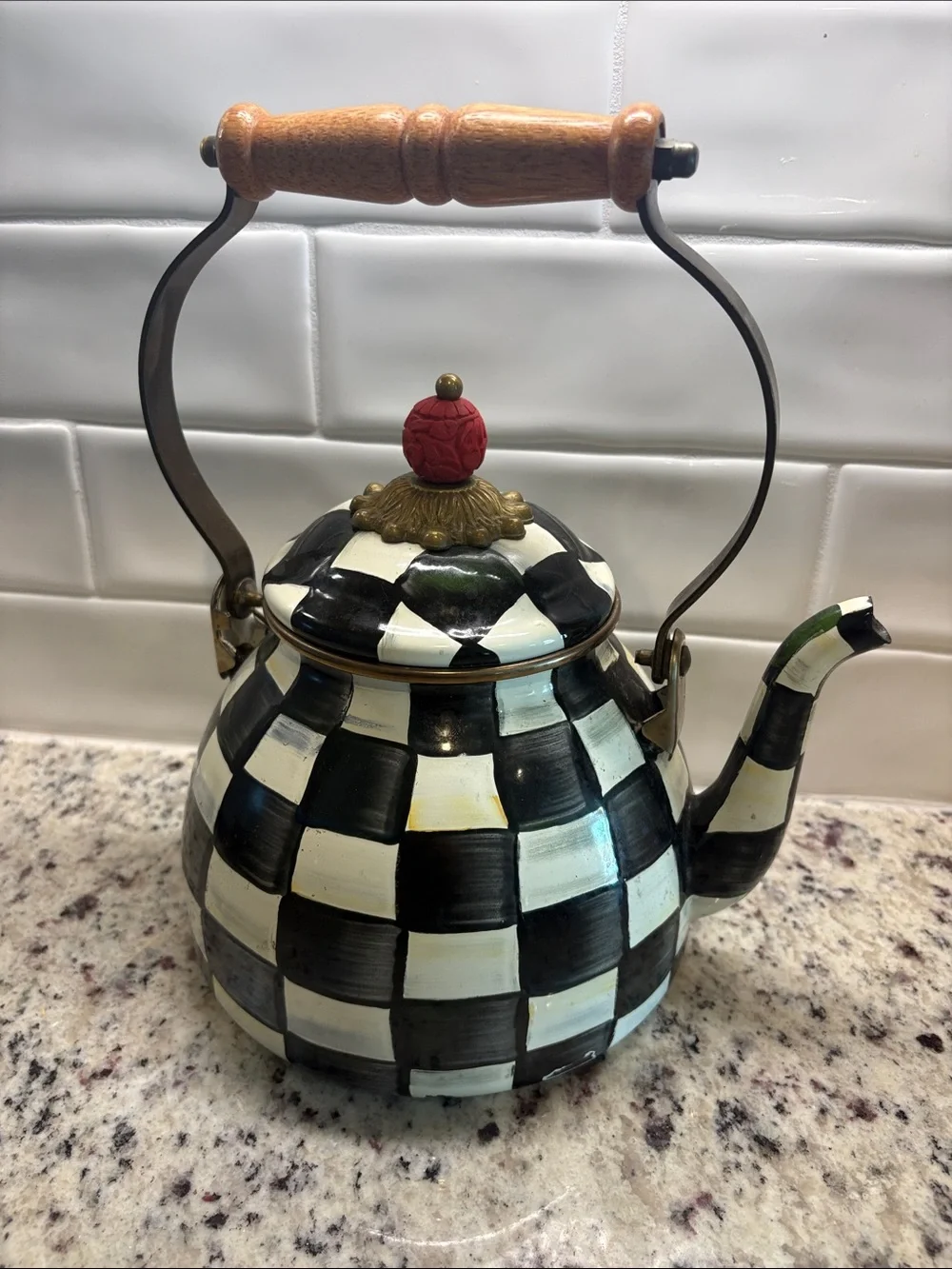 Mckenzie Childs Checkered Black and Kettle Pot